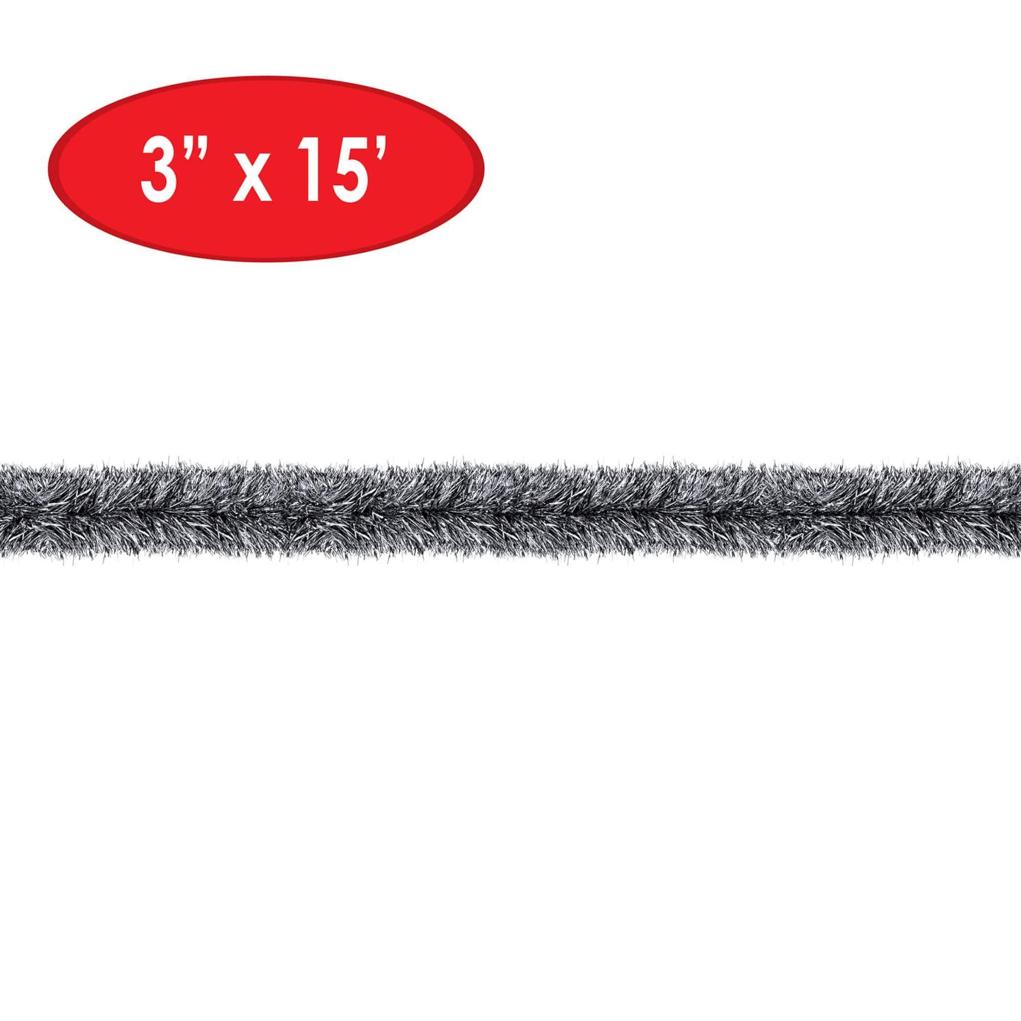 Beistle 15ft. Black & Silver Metallic Tinsel Garland